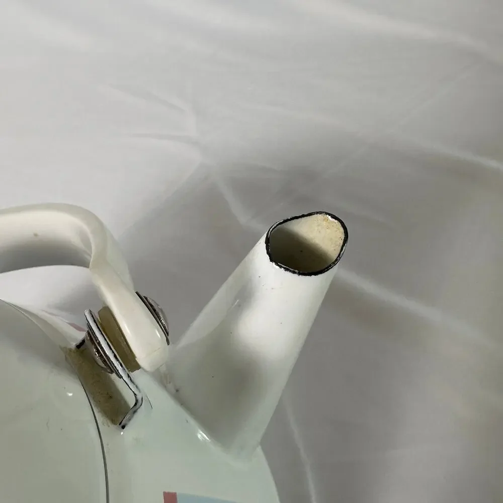 Vintage 80s Kitsch Whimsical Cat Enamel Kettle
